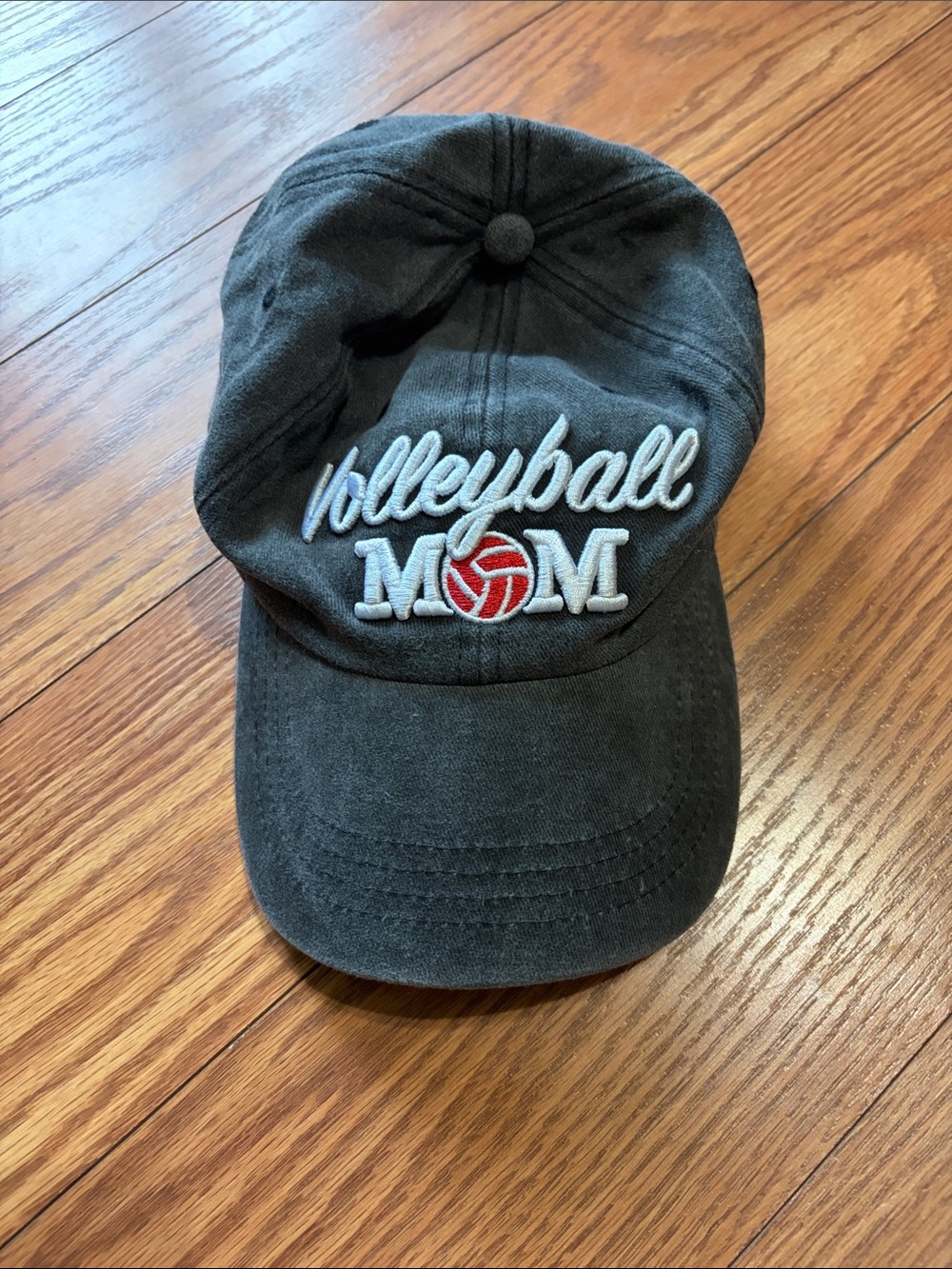 Volleyball Mom Embroidered Baseball Cap - Charcoal with Red Accent
